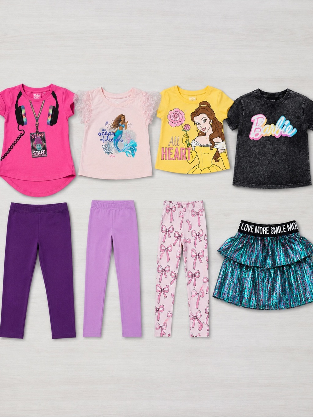 Girls 4T Clothing Bundle Barbie Disney Princess Trolls Baby Gap Leggings lot